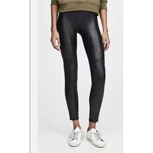 Spanx Sz‎ M Faux Leather Moto Quilted Leggings Black High Rise